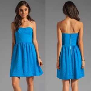 Rebecca Taylor Size 2 Dress Blue Strapless Laser-Cut Fit & Flare